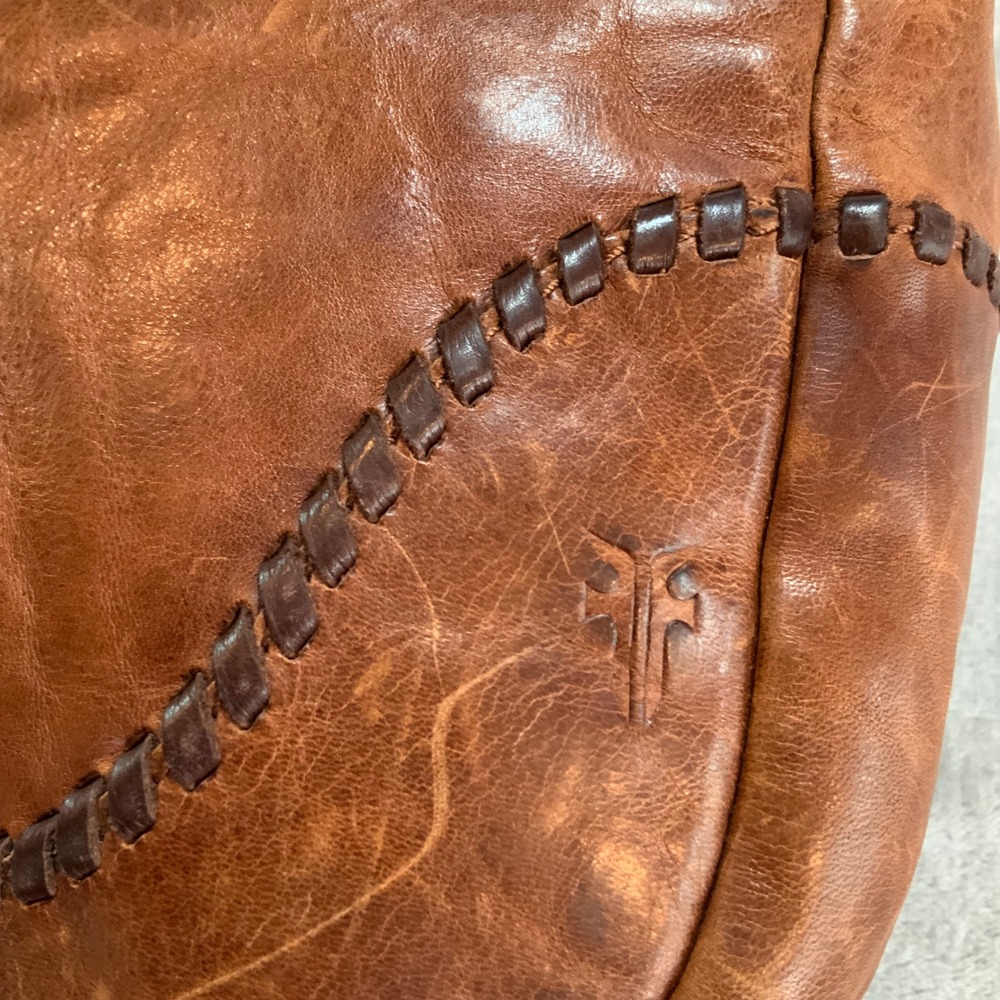 Frye Melissa Whipstitch Leather Hobo Bag Cognac Brown Magnetic Snap Shoulder Bag - Picture 6 of 10
